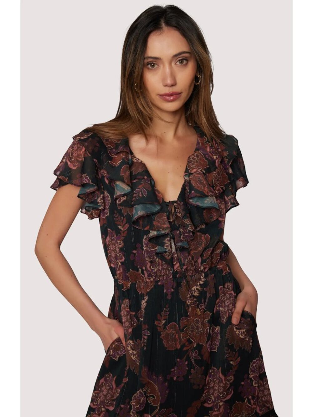 Boho Floral Ruffle Midi Dress M - Picture 3 of 16
